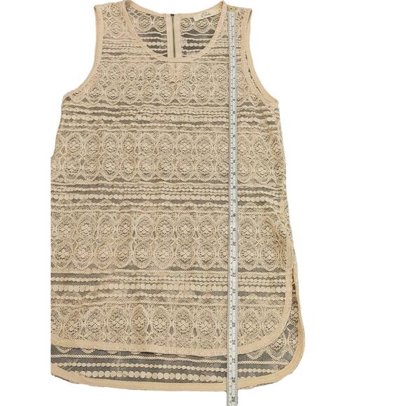 Elodie Lace Sheer Tunic Tank Top Scoop Neck High Low Hem Cream Beige Womens S - Picture 6 of 7